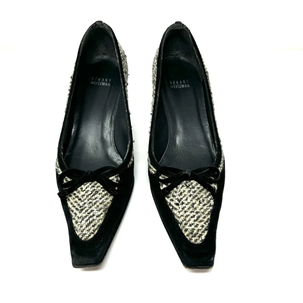 STUART WEITZMAN black suede and tweed heels, size 9 - Picture 4 of 10